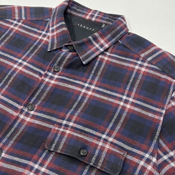 Theory Men Multicolor Long‎ Sleeve Plaid Button Up Flannel Pocket Size XL - Picture 1 of 10